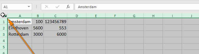Om de breedte van alle kolommen aan te passen kun je deze makkelijk te selecteren door op de Selecteer alles knop te klikken.
