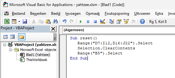VBA code in Yahtzee formulier