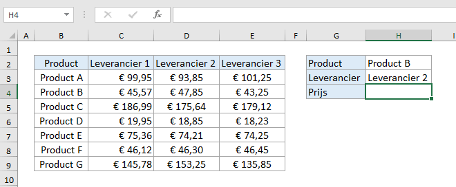 Gebruik VERT.ZOEKEN en VERGELIJKEN voor een dynamische kolomindex