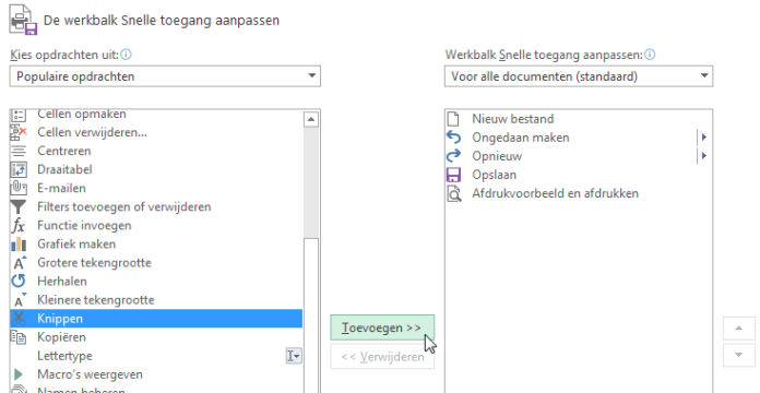 Het snelmenu aanpassen