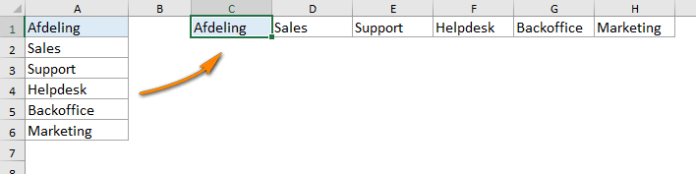 Transponeer gegevens van een rij naar een kolom