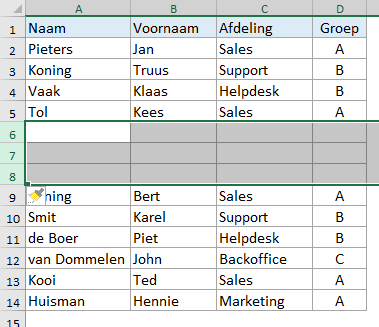 Ecel tips: Rijen toegevoegd