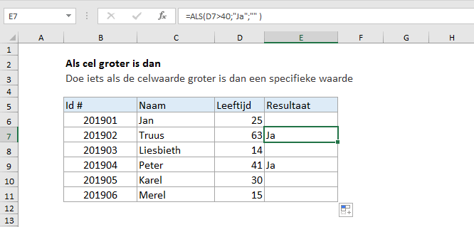 Excel - ALS cel is groter dan