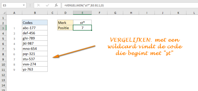 Excel VERGELIJJKEN wildcard
