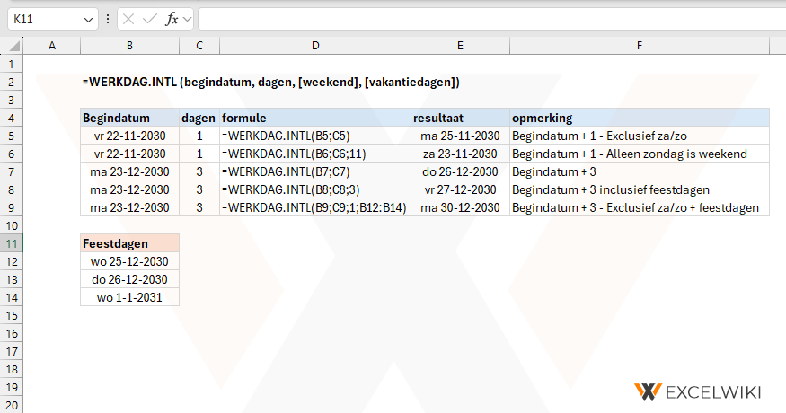 Excel WERKDAG.INTL functie
