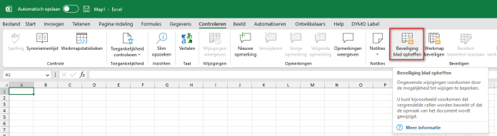Beveiliging blad opheffen