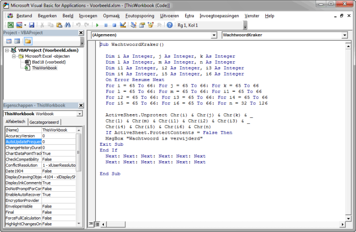 Wachtwoord Excel werkblad beveiliging kraken